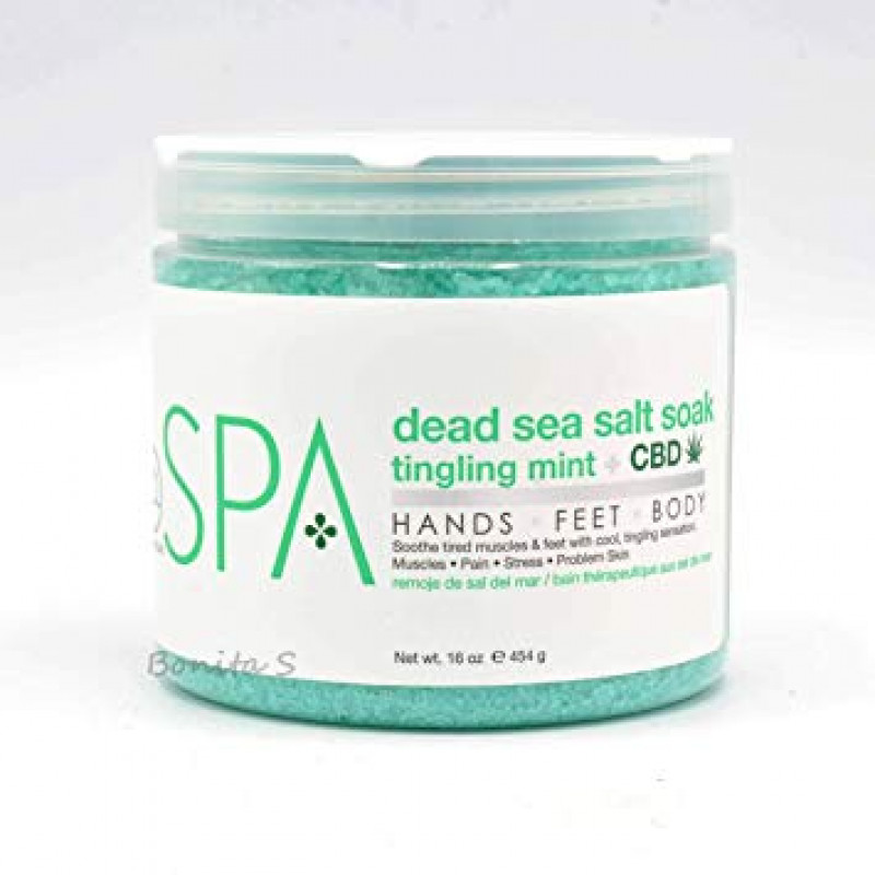 bcl spa dead sea salt soak - tingling mint & cbd  16 oz