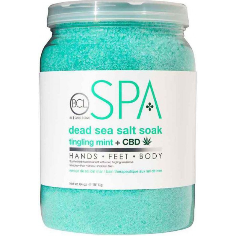 bcl spa dead sea salt soak - tingling mint & cbd  64 oz