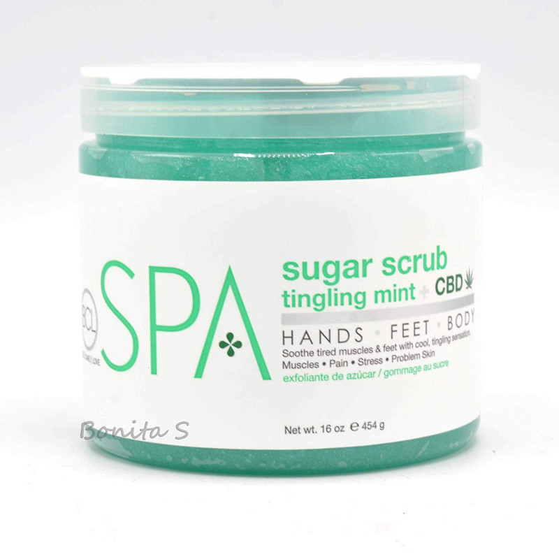 bcl spa sugar scrub - tingling mint & cbd 16 oz
