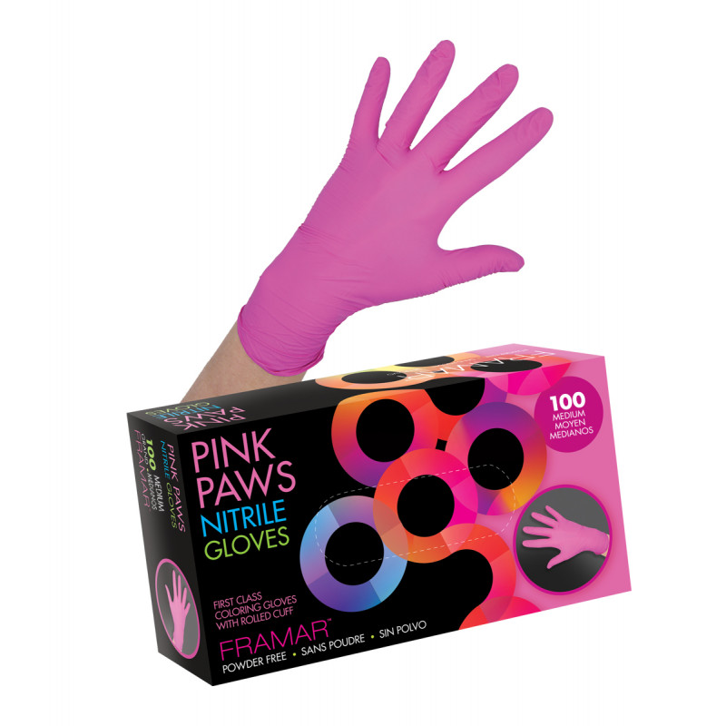 framar pink paws nitrile gloves - 100pc medium