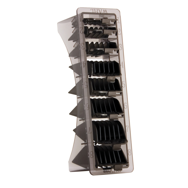 wahl guide caddy with 8 black clipper guides #53153